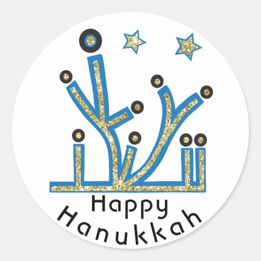 Hanukkah Stickers "Blue Bling Menorah" (Voorkant)