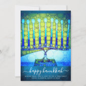 Hanukkah Stylish Blue Green Menorah op Blauwgroen  Feestdagenkaart (Voorkant)