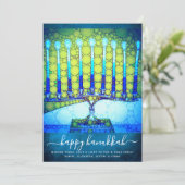 Hanukkah Stylish Blue Green Menorah op Blauwgroen  Feestdagenkaart (Staand voorkant)