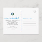 Hanukkah Stylish Yellow Gold Menorah Script Blauwg Feestdagenkaart (Achterkant)