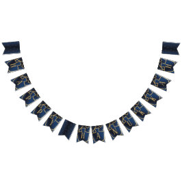 Hanukkah Swallowtail Banner Navy Gold Dreidels