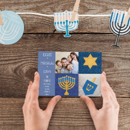 Hanukkah Symbols Quilt Photo Card Feestdagenkaart