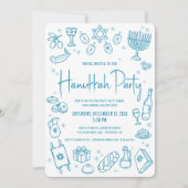 Hanukkah Teal Hand Drawn Doodles Whimsical Party Kaart (Voorkant)
