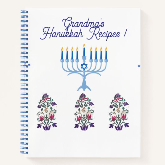 Hanukkah thema met bloemen menorah receptenboek notitieboek (Voorkant)