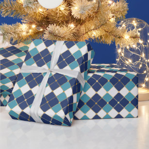 Hanukkah Tile in Blue Wrapping Paper Cadeaupapier