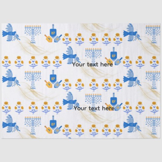 Hanukkah tissue Paper – Menorah, Dove, Dreidel Tissuepapier (Voorkant)