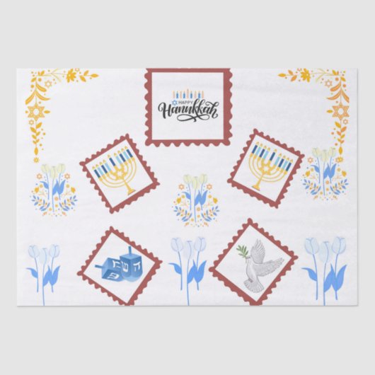 Hanukkah Tissue Paper – Postzegelstijl Tissuepapier (Voorkant)