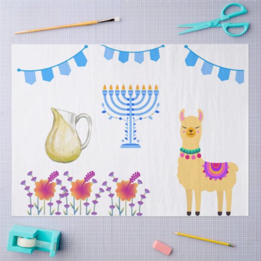 Hanukkah Tissue Paper with Vibrant Flowers, Menora Tissuepapier (Craft)