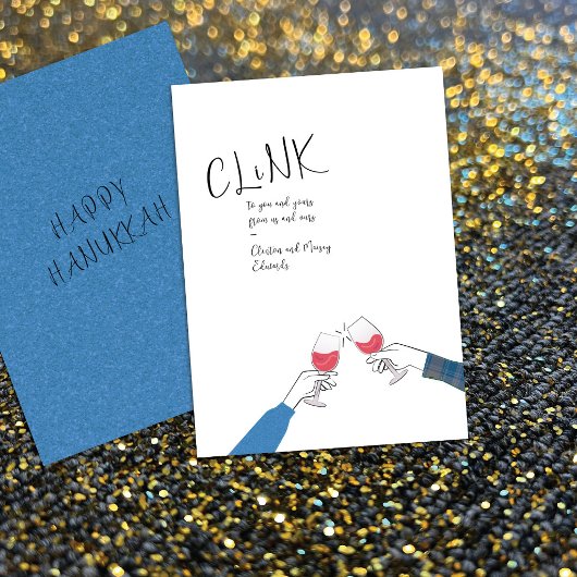 Hanukkah Toast Kaart – “Klink” Wijn Glas Proost