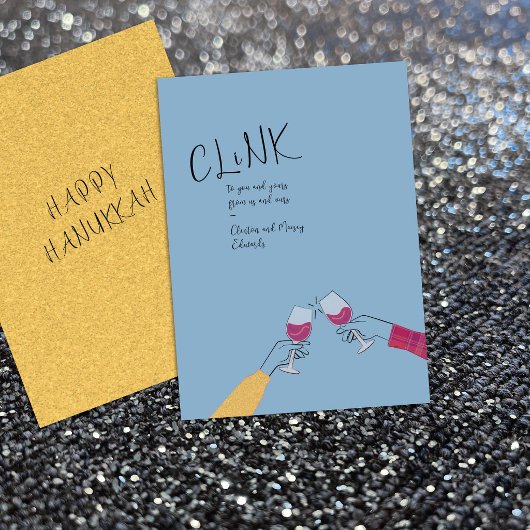 Hanukkah Toast Kaart – “Klink” Wijn Glas Proost