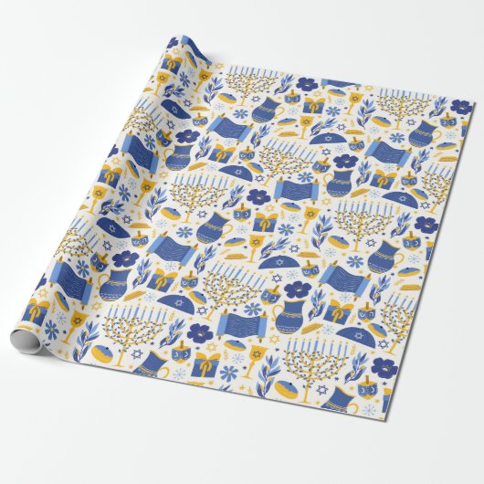 Hanukkah Torah Dreidel Ster van David Menorah Gift Cadeaupapier (Uitgerold)