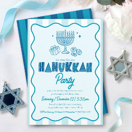 Hanukkah Turquoise Fun Typography Doodles Stripes Kaart