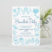 Hanukkah Turquoise Hand Drawn Doodle Playful Party Kaart (Staand voorkant)