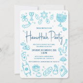 Hanukkah Turquoise Hand Drawn Doodle Playful Party Kaart (Voorkant)