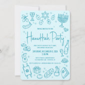 Hanukkah Turquoise Hand Drawn Fun Whimsical Party Kaart (Voorkant)