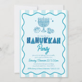 Hanukkah Turquoise Pret Typografie Doodles Strepen Kaart (Voorkant)