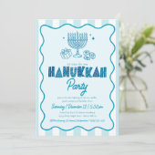 Hanukkah Turquoise Pret Typografie Doodles Strepen Kaart (Staand voorkant)