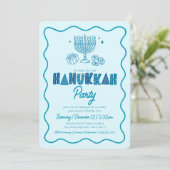 Hanukkah Turquoise Typography Playful Doodle Party Kaart (Staand voorkant)
