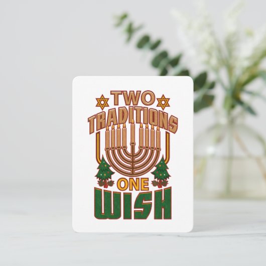 Hanukkah Two Traditions One Wish Christmukkah Feestdagenkaart (Staand voorkant)