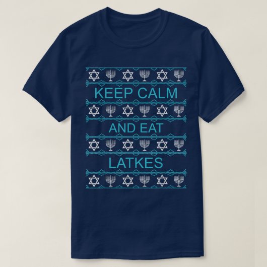 Hanukkah Ugly Christmas Sweater Keep Calm Eat Latk T-shirt (Design voorkant)