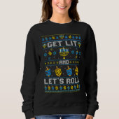 Hanukkah Ugly Sweater Get Lit and Lets Roll Chanuk (Voorkant)