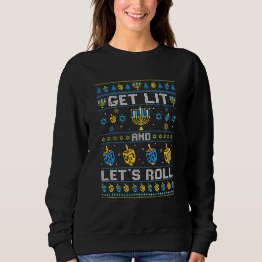 Hanukkah Ugly Sweater Get Lit And Lets Roll Chanuk (Voorkant)