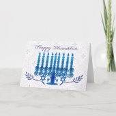 hanukkah vakantiekaart met menorah in blauw en whi feestdagen kaart (Voorkant)