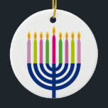 Hanukkah-versiering | menorah | feestdagen decorat keramisch ornament<br><div class="desc">Happy Hanukkah-keramische ronde-decoratie met een gekleurde Menorah.</div>