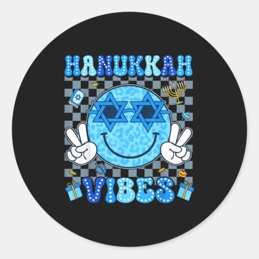 Hanukkah Vibes Chanukah Pajama Happy Hanukkah Men  Ronde Sticker (Voorkant)