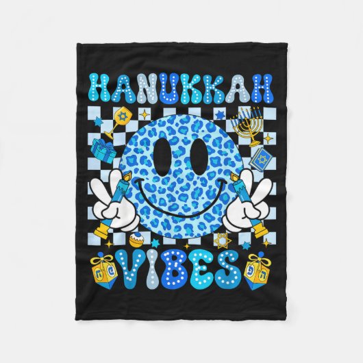 Hanukkah Vibes Groovy Smile Face Jewish Holiday Ch Fleece Deken (Voorkant)