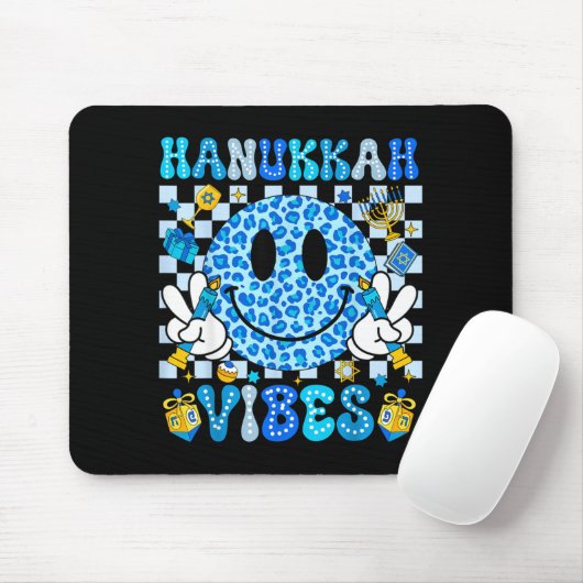 Hanukkah Vibes Groovy Smile Face Jewish Holiday Ch Muismat (Met muis)