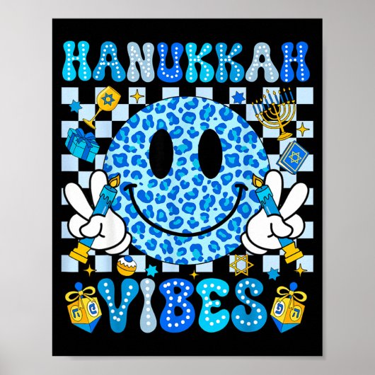 Hanukkah Vibes Groovy Smile Face Jewish Holiday Ch Poster (Voorkant)