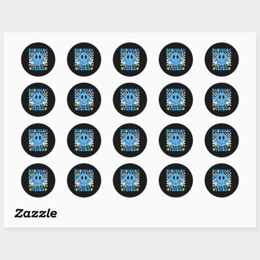 Hanukkah Vibes Groovy Smile Face Jewish Holiday Ch Ronde Sticker (Vel)