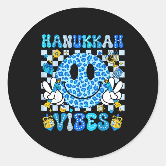 Hanukkah Vibes Groovy Smile Face Jewish Holiday Ch Ronde Sticker (Voorkant)