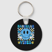 Hanukkah Vibes Groovy Smile Face Jewish Holiday Ch Sleutelhanger (Voorkant)