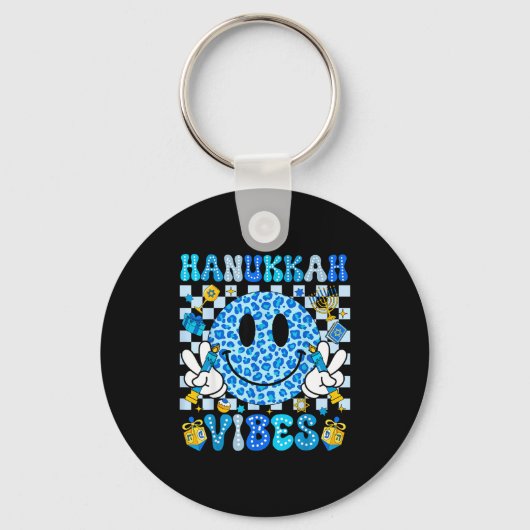 Hanukkah Vibes Groovy Smile Face Jewish Holiday Ch Sleutelhanger (Voorkant)