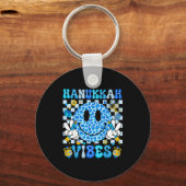 Hanukkah Vibes Groovy Smile Face Jewish Holiday Ch Sleutelhanger (Voorkant)