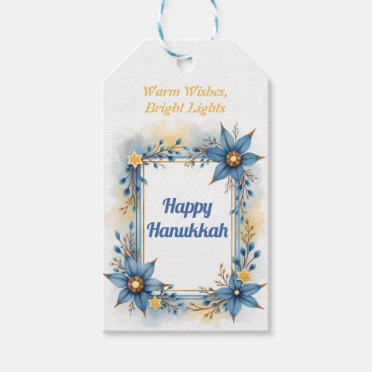 Hanukkah waterverf Bloemengloed Cadeaulabel (Voorkant)