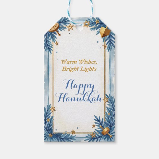 Hanukkah waterverf Gouden Gloed Cadeaulabel (Voorkant)