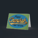 Hanukkah Wenskaart/Envelope "Retro Chanukah" Feestdagen Kaart<br><div class="desc">Het Wenskaart van Hanukkah omvat een witte envelop. Retro "Happy Chanukah EST 139 BCE" Personaliseert u door te verwijderen, "Happy" en "EST 139 BCE" en vervangt u door uw eigen woorden. Kies uw favoriete doopvontstijl, kleur, grootte, en formulering. Schrijf op de blanco binnenpagina om je beste wensen voor een geweldige...</div>