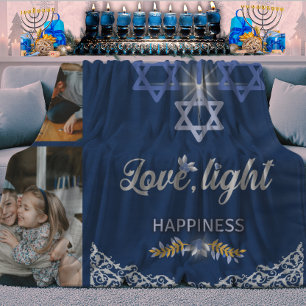 Hanukkah Wonder Navy Blauwe Mooie Gezinsfoto Sherpa Deken