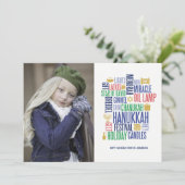 Hanukkah Words Holiday Fotokaart Feestdagenkaart (Staand voorkant)