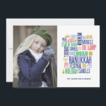 Hanukkah Words Holiday Fotokaart Feestdagenkaart<br><div class="desc">Pas de aangepaste tekst hierboven aan. U kunt extra coördinerende punten in ons collectie "Hanukkah Words Holiday" vinden.</div>