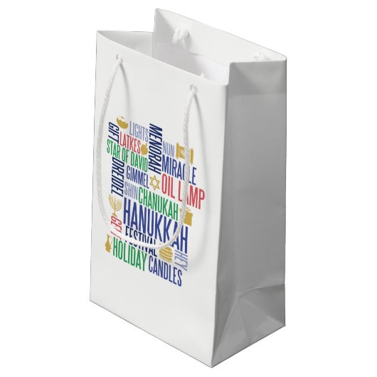 Hanukkah Words Holiday Gift Bag Klein Cadeauzakje (Achterkant Gekanteld)