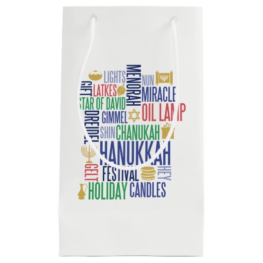Hanukkah Words Holiday Gift Bag Klein Cadeauzakje (Voorkant)
