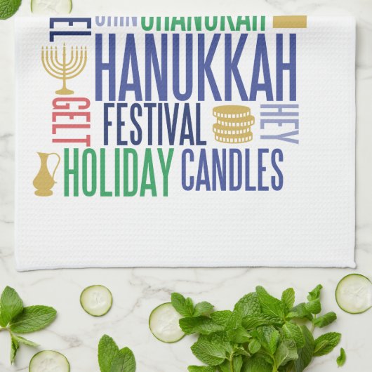Hanukkah Words Holiday Kitchen Towel Theedoek (Gevouwen)