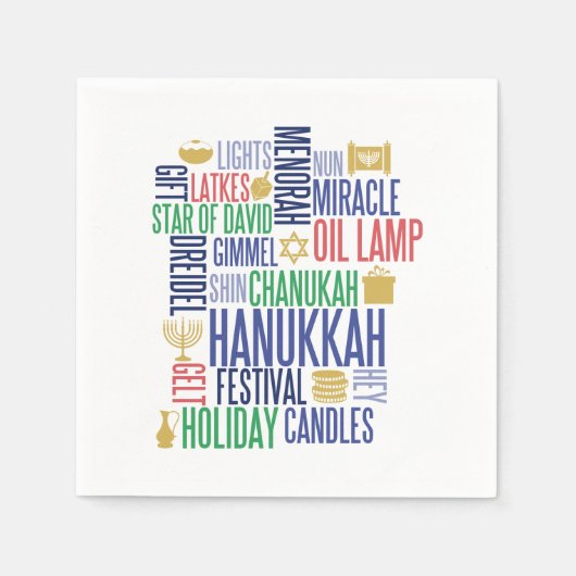 Hanukkah Words Holiday Paper Napkins Servetten (Voorkant)
