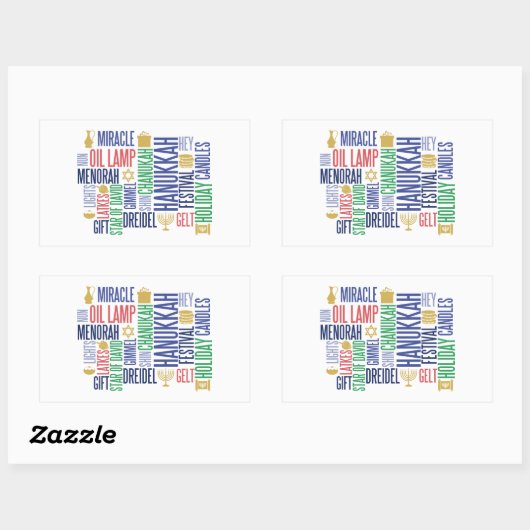 Hanukkah Words Holiday Rectangle Stickers (Vel)