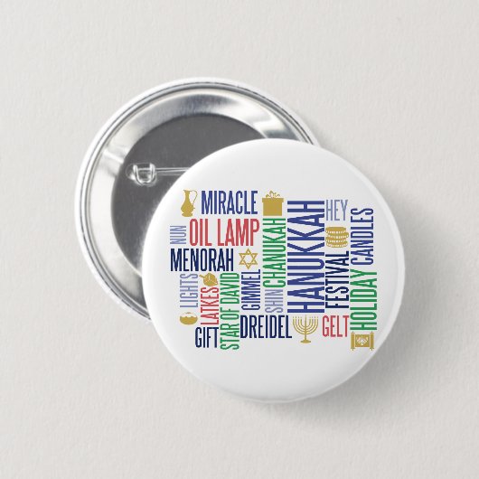 Hanukkah Words Holiday Round Button (Voorkant /achterkant)