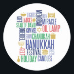 Hanukkah Words Holiday Round Stickers<br><div class="desc">U kunt extra coördinerende punten in ons collectie "Hanukkah Words Holiday" vinden.</div>